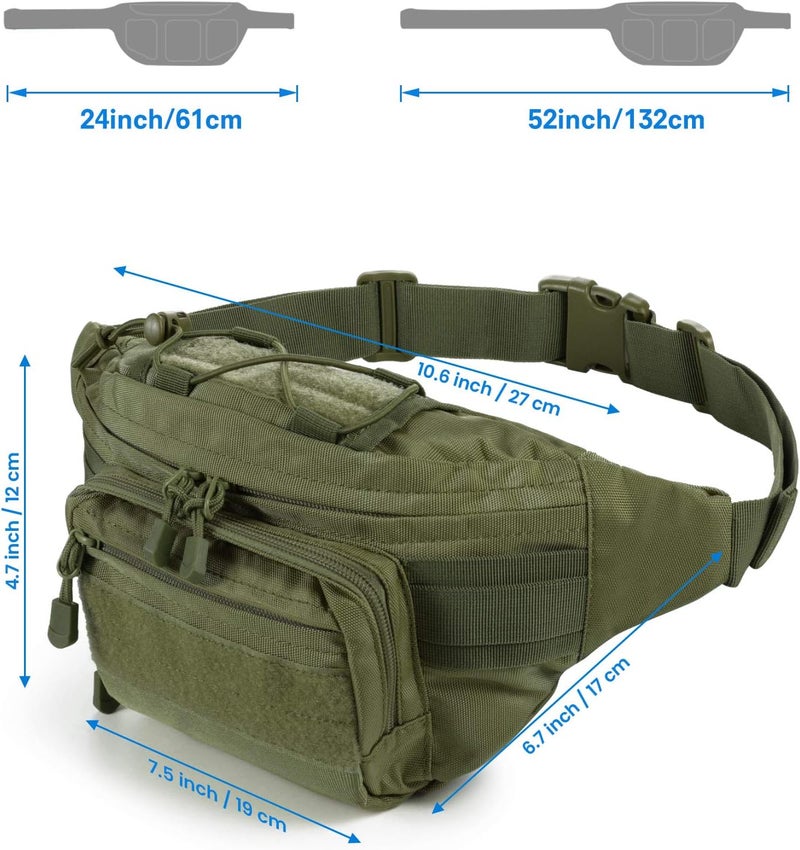 FRTKK Tactical Fanny Pack Military Waist Bag Pack with USA Flag Patch Utility Hip Pack with Adjustable Strap for Outdoors Fishing Cycling Camping Hiking Dog Walking (Army green 2) - Image 3